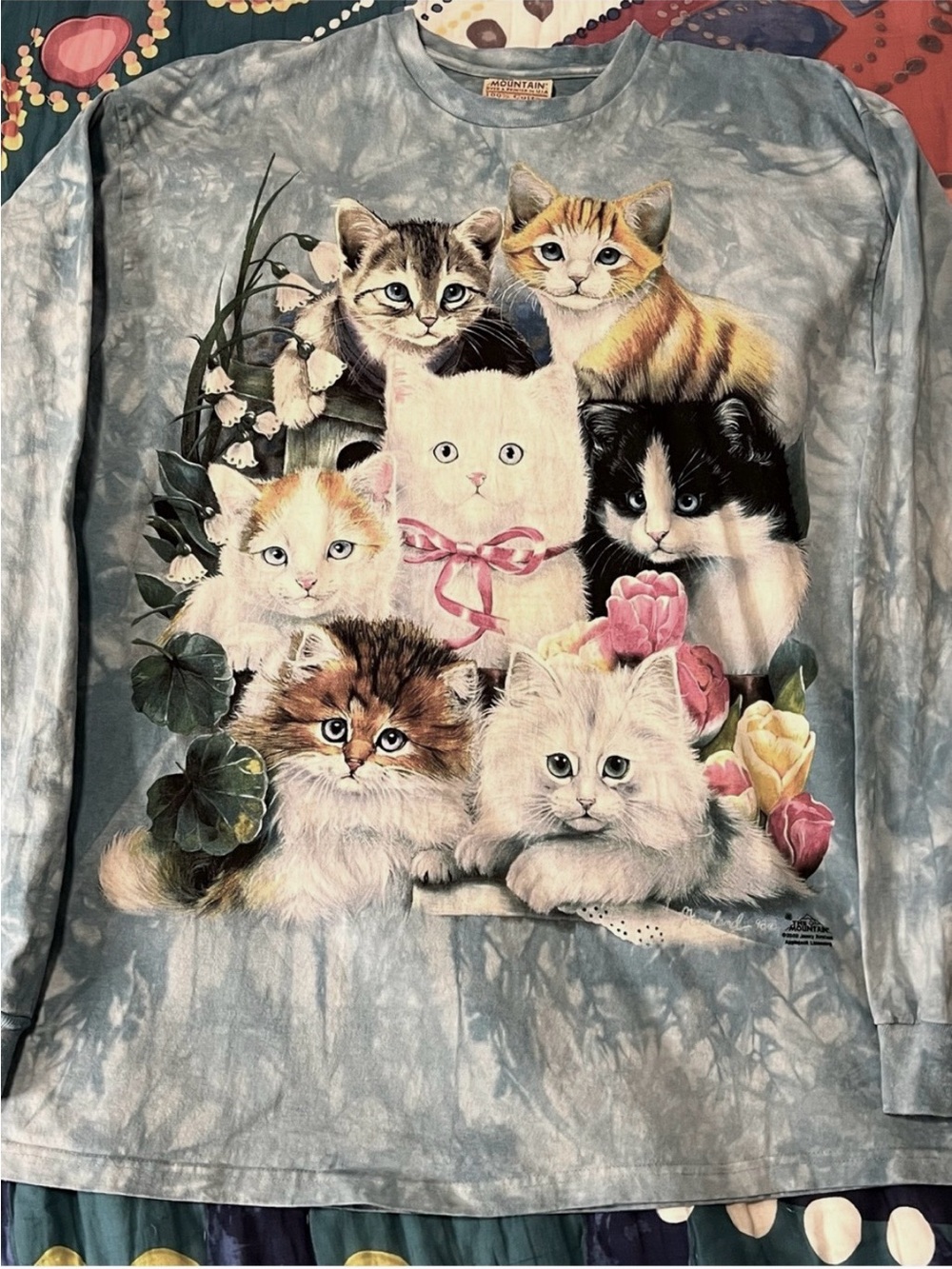 Vintage 2000 The Mountain Tie Dyed Cat Kitten Long Sleeve Shirt Size XXL